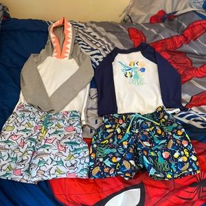 Boys Cat/Jack RashGuard Shirts With Matching Swim Trunks NWOT!🐙🦈